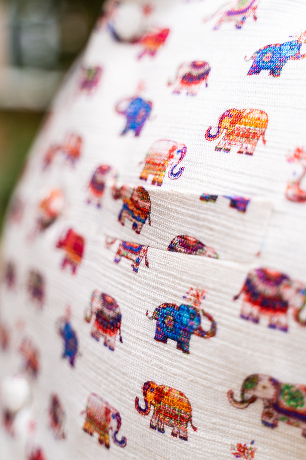 Colorful elephant print with left chest pocket
