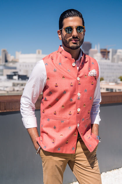 The Rajput | Men's Embroidered Vest | Saffron Lane